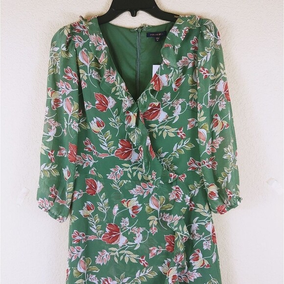 Skies are Blue green maxi dress floral ruffle trim 3/4 sleeves size Medium - Picture 4 of 8